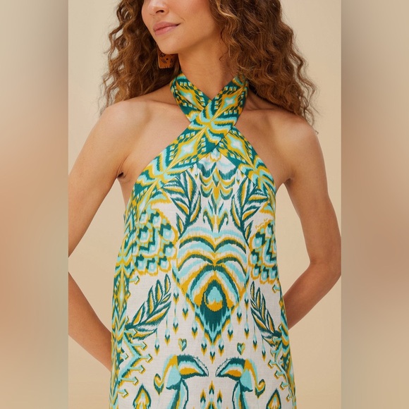 Farm Rio: TURQUOISE TROPICAL TAPESTRY HALTER MAXI DRESS - Picture 3 of 13